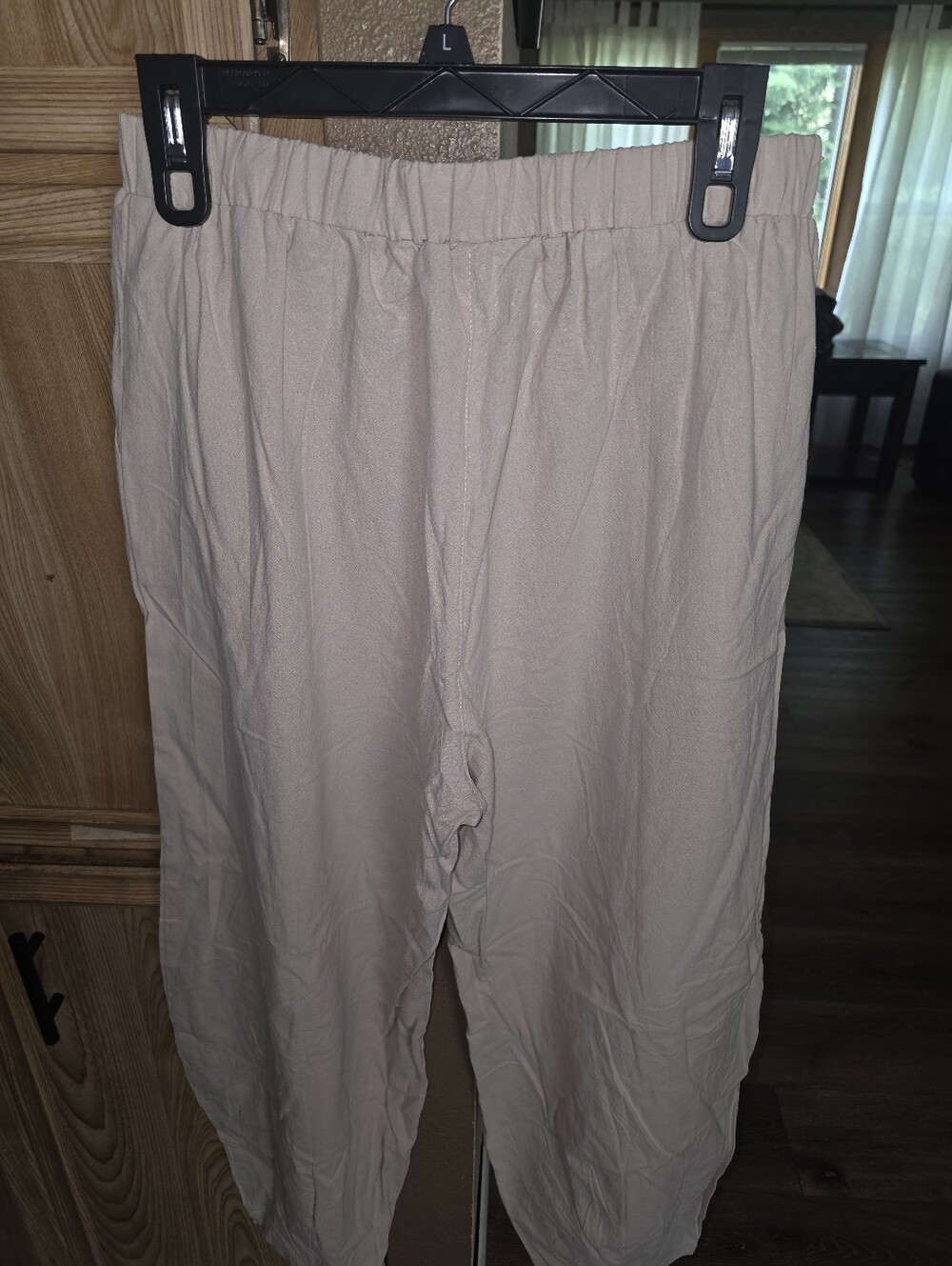 Wide Leg Women's Pants in Light Beige - Comfortable Elastic Waist